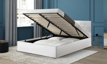 Lit coffre Hanna 160x200cm simili cuir blanc