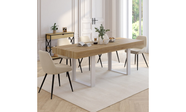 Table à manger extensible Brixton bois et blanc 120-160cm