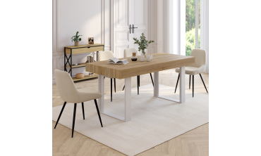 Table à manger extensible Brixton bois et blanc 120-160cm
