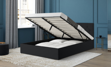 Lit coffre Hanna 140x190cm simili cuir noir