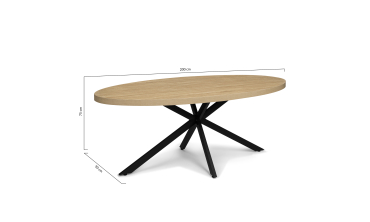 Table à manger ovale Céleste bois et noir 200cm