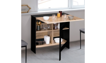 Table à manger dépliable Edi avec rangement bois et noir