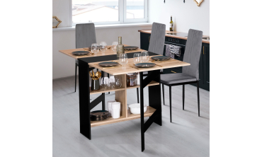 Table à manger dépliable Edi avec rangement bois et noir