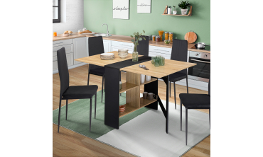 Table à manger dépliable Edi avec rangement bois et noir