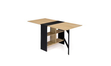 Table à manger dépliable Edi avec rangement bois et noir