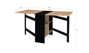 Table à manger dépliable Edi avec rangement bois et noir