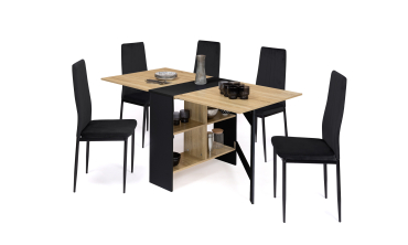 Table à manger dépliable Edi avec rangement bois et noir