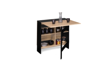 Table à manger dépliable Edi avec rangement bois et noir