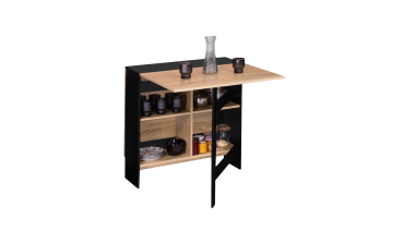 Table à manger dépliable Edi avec rangement bois et noir