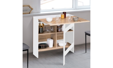 Table à manger dépliable Edi avec rangement bois et blanc