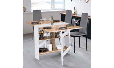 Table à manger dépliable Edi avec rangement bois et blanc