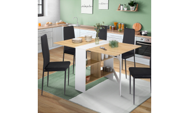 Table à manger dépliable Edi avec rangement bois et blanc