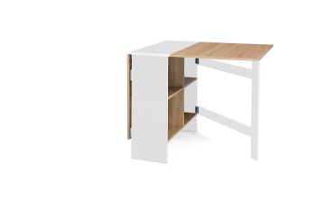 Table à manger dépliable Edi avec rangement bois et blanc