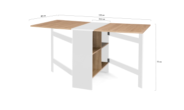 Table à manger dépliable Edi avec rangement bois et blanc