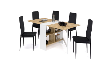 Table à manger dépliable Edi avec rangement bois et blanc