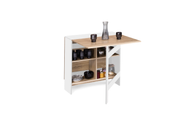 Table à manger dépliable Edi avec rangement bois et blanc