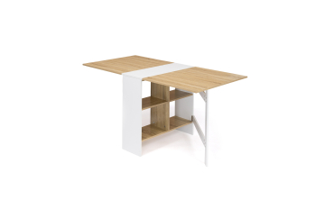 Table à manger dépliable Edi avec rangement bois et blanc