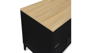 Meuble TV Storen 3 portes en métal noir et plateau bois L113cm