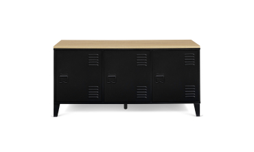 Meuble TV Storen 3 portes en métal noir et plateau bois L113cm