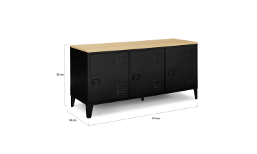 Meuble TV Storen 3 portes en métal noir et plateau bois L113cm