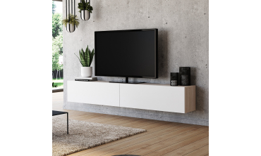 Meuble TV suspendu Michigan bois et blanc 180cm