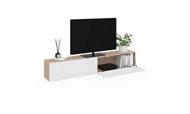 Meuble TV suspendu Michigan bois et blanc 180cm