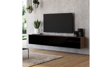 Meuble TV suspendu Michigan bois et noir 180cm