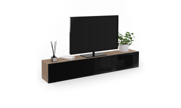 Meuble TV suspendu Michigan bois et noir 180cm
