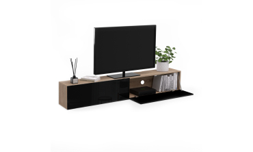 Meuble TV suspendu Michigan bois et noir 180cm