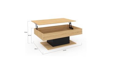 Table basse Tania relevable bois et noir