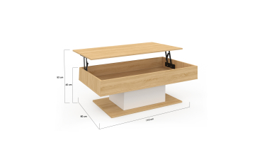 Table basse Tania relevable bois et blanc