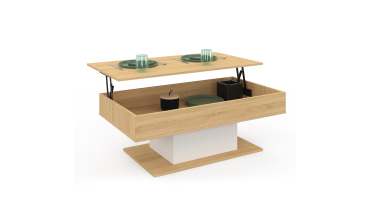Table basse Tania relevable bois et blanc