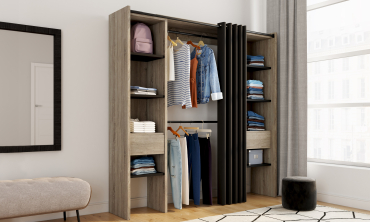 Dressing Justine extensible 120-180cm double colonne effet bois