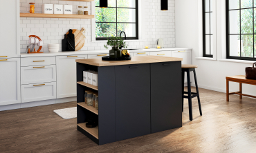 Ilot de cuisine Dario bois et noir avec rangements