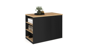 Ilot de cuisine Dario bois et noir avec rangements