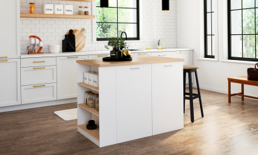 Ilot de cuisine Dario bois et blanc avec rangements