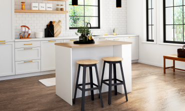 Ilot de cuisine Dario bois et blanc avec rangements