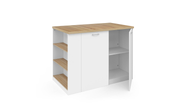 Ilot de cuisine Dario bois et blanc avec rangements