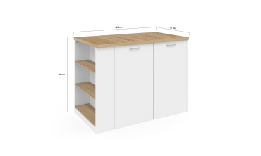 Ilot de cuisine Dario bois et blanc avec rangements