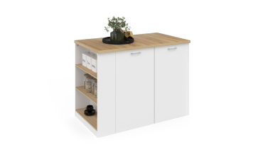 Ilot de cuisine Dario bois et blanc avec rangements