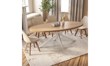 Table à manger ovale Céleste bois et blanc 200cm