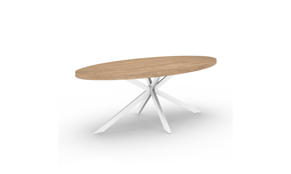 Table à manger ovale Céleste bois et blanc 200cm