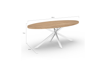 Table à manger ovale Céleste bois et blanc 200cm