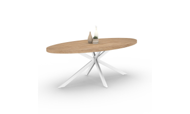 Table à manger ovale Céleste bois et blanc 200cm
