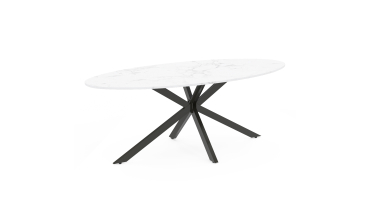 Table à manger ovale Céleste effet marbre blanc et noir 200cm