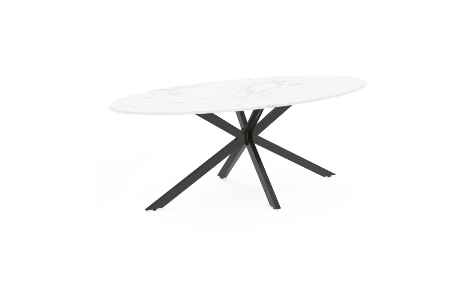 Table à manger ovale Céleste effet marbre blanc et noir 200cm