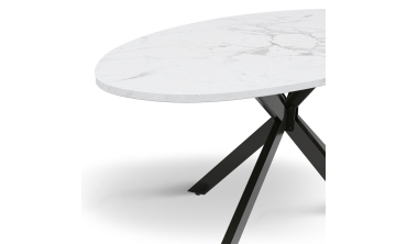 Table à manger ovale Céleste effet marbre blanc et noir 200cm