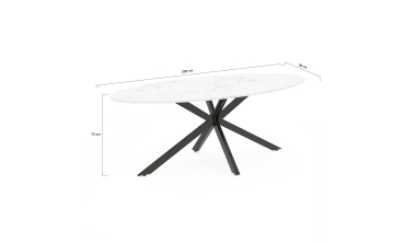 Table à manger ovale Céleste effet marbre blanc et noir 200cm