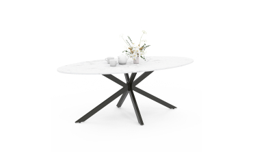 Table à manger ovale Céleste effet marbre blanc et noir 200cm