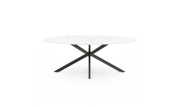 Table à manger ovale Céleste effet marbre blanc et noir 200cm